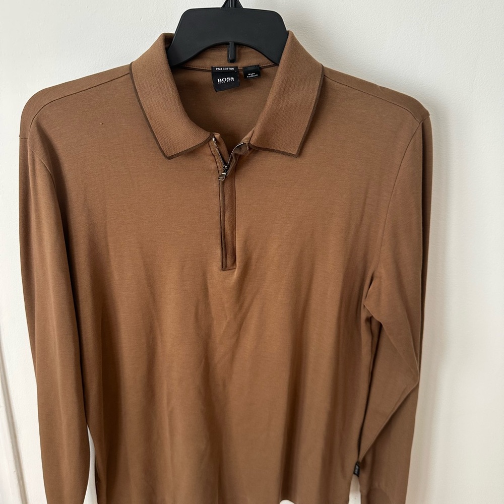 BOSS Brown Long Sleeve Polo Shirt